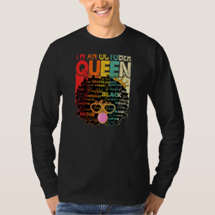 Womens Vintage Melanin Afro October Queen Black H T-Shirt