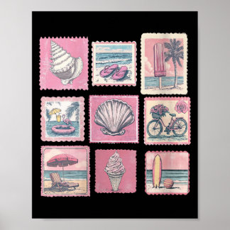 Women's vintage pink coastal beach summer vacation poster