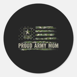 Womens Vintage Proud Army Mum Camo American Flag V Classic Round Sticker