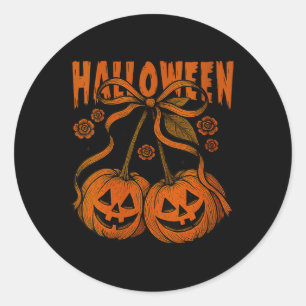 Womens Vintage Pumpkin Cherries Coquette Bow Hallo Classic Round Sticker