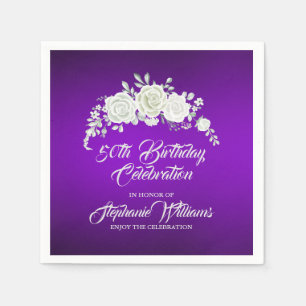 Women's Vintage Purple White Rose 50th Birthday Napkin