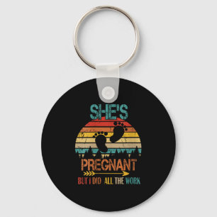 Womens Vintage Retro Funny She's Pregnant But I Di Key Ring