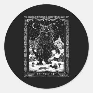 Womens Vintage Retro The Yule Cat Tarot Card Dark  Classic Round Sticker