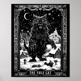 Womens Vintage Retro The Yule Cat Tarot Card Dark  Poster