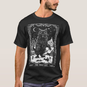 Womens Vintage Retro The Yule Cat Tarot Card Dark  T-Shirt