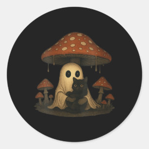 Womens Vintage Spooky Halloween Ghost And Black Classic Round Sticker