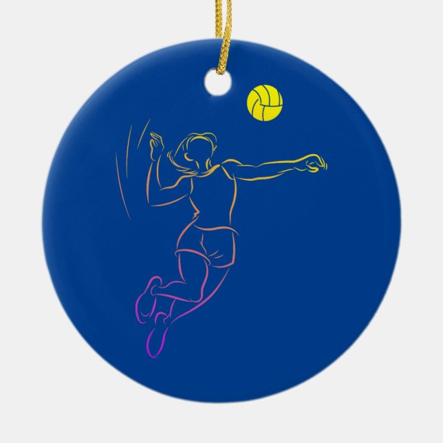 Womens Volleyball Lover Cute Dabbing Volleyball Ceramic Tree Decoration (Front)