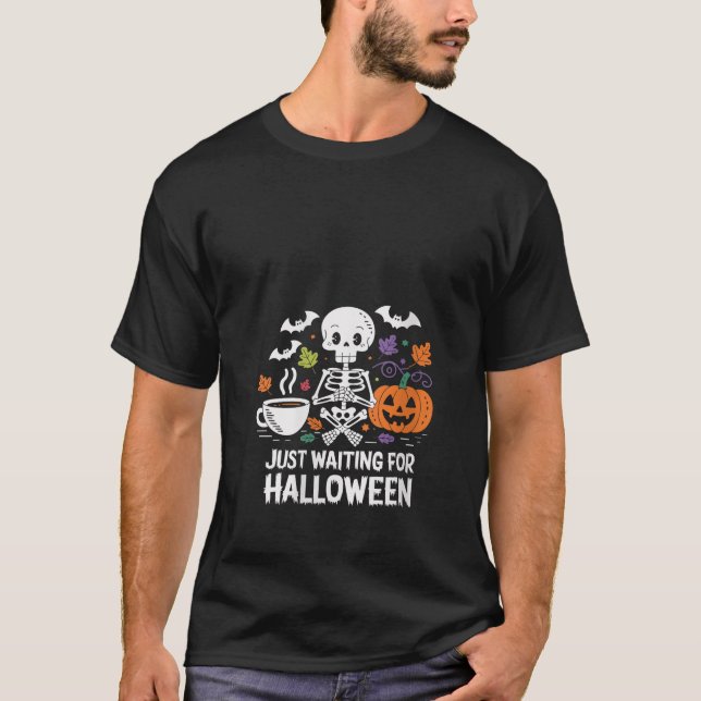 Womens Waiting for Halloween Skeleton Coffee V Nec T-Shirt (Front)