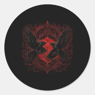 Womens Walhalla Raven Ravens Odins Runes Nordic Classic Round Sticker