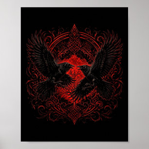 Womens Walhalla Raven Ravens Odins Runes Nordic Poster