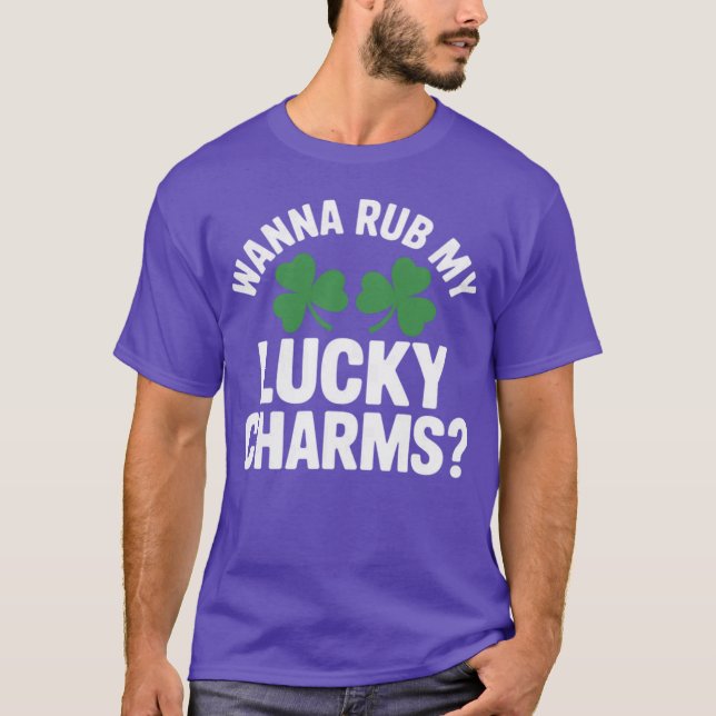 Womens Wanna Rub My Lucky Charms Adult St Patricks T-Shirt (Front)