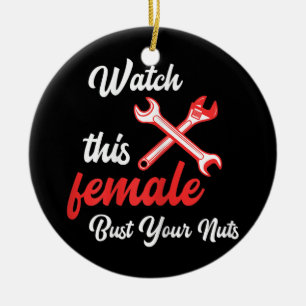 Womens Watch This Female Auto Mechanic Statement  Ceramic Tree Decoration