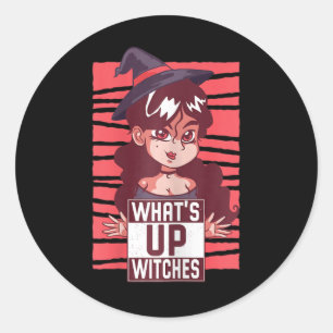 Womens Wat's Up Witches Women Pumpkin Girl Cute Wi Classic Round Sticker