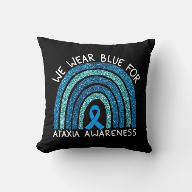 Womens We Wear Blue For Ataxia Awareness Rainbow G Cushion (Front)