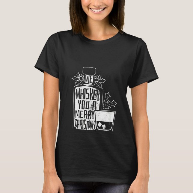 Womens We Whiskey You A Merry Christmas V-Neck T-Shirt (Front)