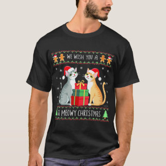 Womens We Wish You A Meowy Catmas Santa Hat Ugly T-Shirt