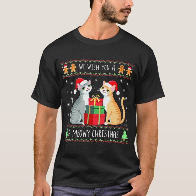 Womens We Wish You A Meowy Catmas Santa Hat Ugly T-Shirt (Front)