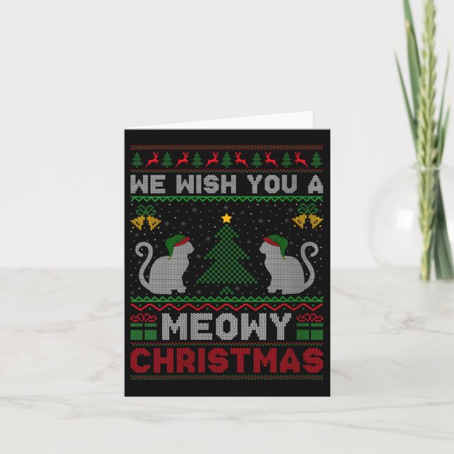 Womens We Wish You A Meowy Catmas Ugly Christmas S Card (Front)