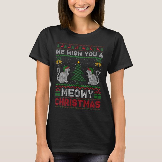 Womens We Wish You A Meowy Catmas Ugly Christmas S T-Shirt (Front)