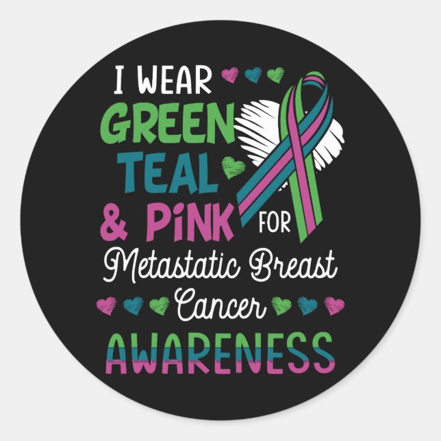 Womens Wear Green Teal Pink For Metastatic Breast  Classic Round Sticker (Front)