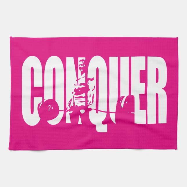 Women's Weightlifting Motivation - CONQUER Tea Towel (Horizontal)