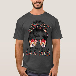 Womens Welsh Corgi Dog Mom Messy Bun Hair Glasses T-Shirt