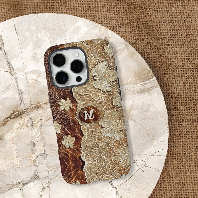 Women's Western Country Leather n Lace Initial Case-Mate iPhone Case (Creator Uploaded)