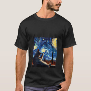 Womens Whiskers and Starry Nights Cat in Van Gogh' T-Shirt