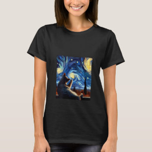 Womens Whiskers and Starry Nights Cat in Van Gogh' T-Shirt