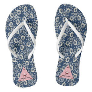 Women's White And Blue Floral Adult Flip Flops