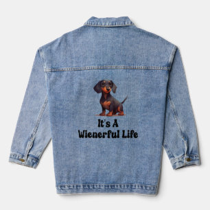 Womens Wiener Dog - It's A Wienerful Life  Denim Jacket