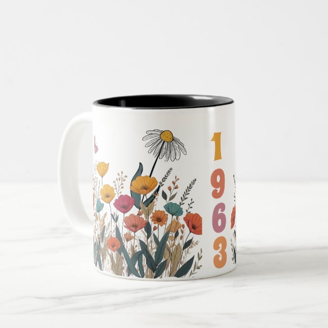Women's Wildflower Birth Year Ed. Number  Two-Tone Coffee Mug (Front Left)