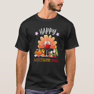 Womens Wine Glass Thankgiving Wine Happy T-Shirt
