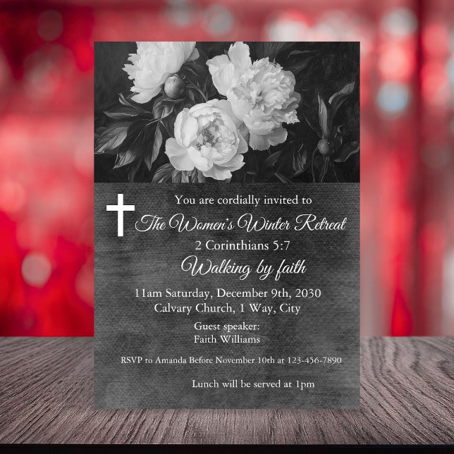 Women's Winter Retreat Black Floral Church Invitation (Creator Uploaded)