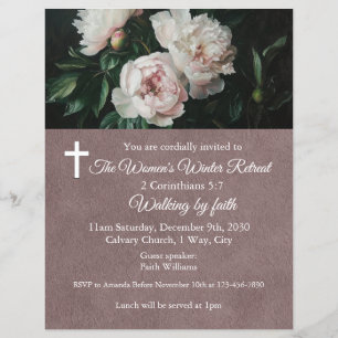 Women's Winter Retreat Blush Pink Floral Church Flyer