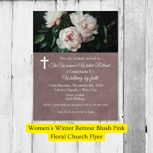 Women's Winter Retreat Blush Pink Floral Church Flyer