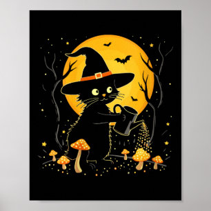 Womens Witchy Black Cat Gardening Mushrooms Hallow Poster
