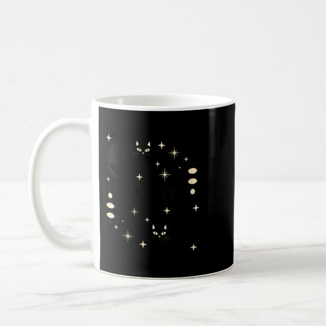 Womens Witchy Moon Phases Cat Celestial Black Cat Coffee Mug (Left)