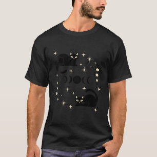 Womens Witchy Moon Phases Cat Celestial Black Cat T-Shirt
