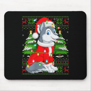 Womens Wolf Christmas Lights Santa Costume Ugly Xm Mouse Mat