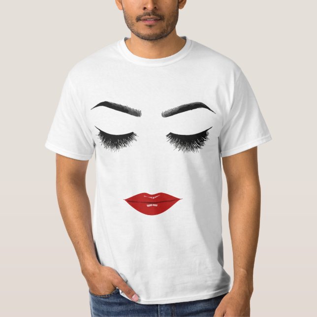 Womens Women Eyelash Red Lips Print Graphic Cute F T-Shirt (Front)