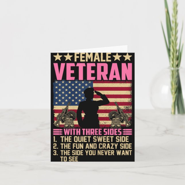 Womens Women Veteran Soldier Proud Female Veteran  Card (Front)