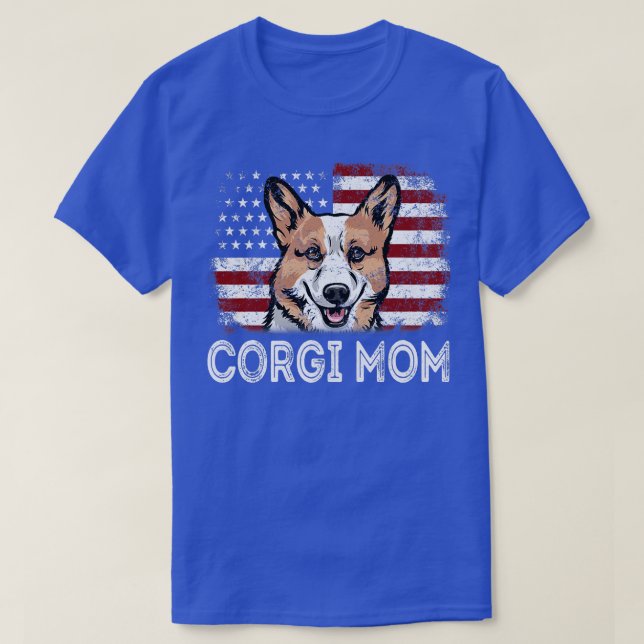 Womens Womens American Flag Corgi Mum Retro Patrio T-Shirt (Design Front)