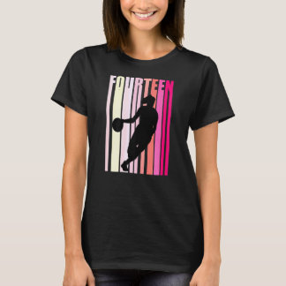 Womens Womens Basketball 14th Birthday Pink Retro  T-Shirt