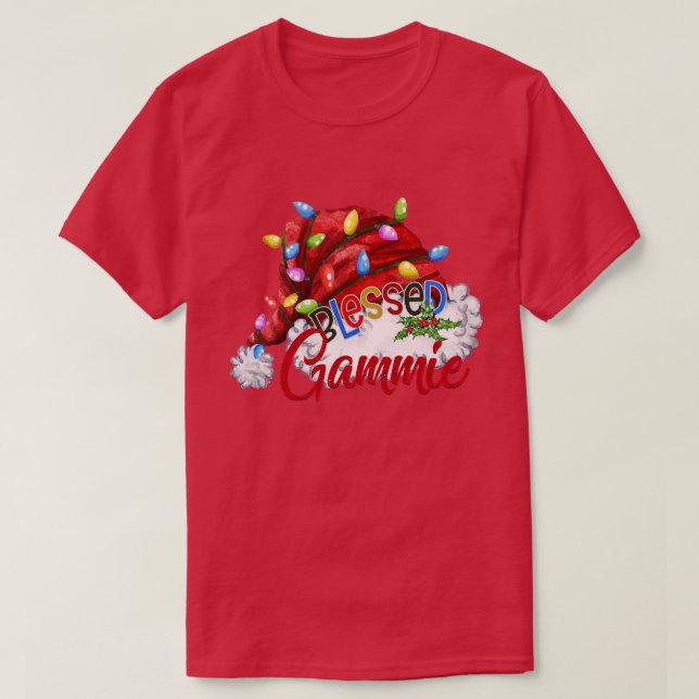 Womens Womens Blessed Gammie Santa Hat  Christmas  T-Shirt (Design Front)