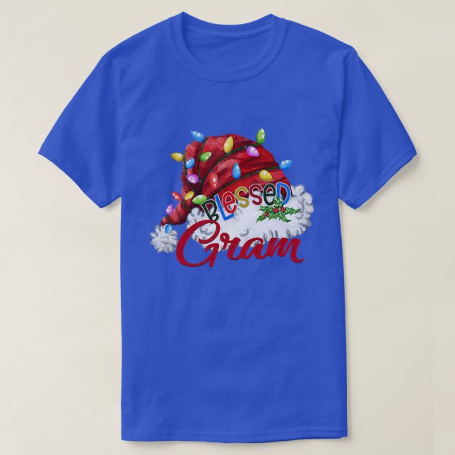 Womens Womens Blessed Gram Santa Hat  Christmas Li T-Shirt (Design Front)