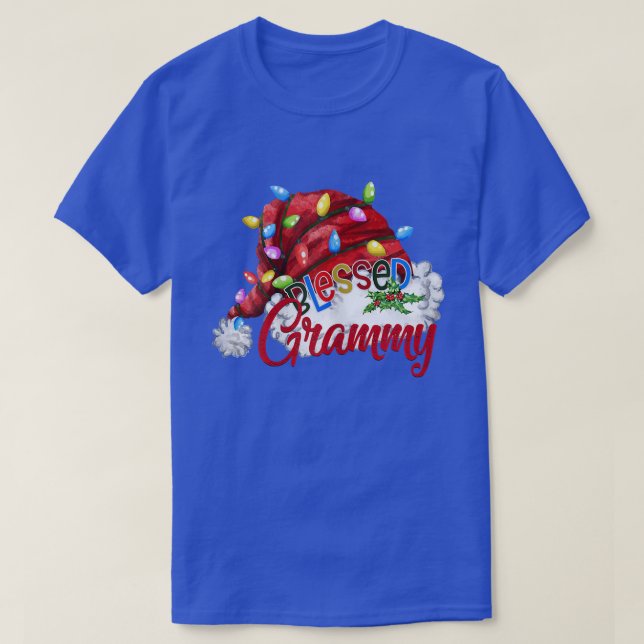 Womens Womens Blessed Grammy Santa Hat  Xmas Light T-Shirt (Design Front)