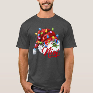 Womens Womens Blessed Nini Santa Hat  Xmas Light  T-Shirt