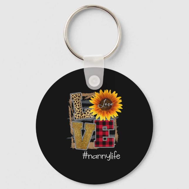 Womens Womens Love Nannylife Sunflower Leopard  Key Ring (Front)