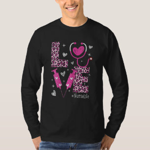 Womens Womens Love Nurse Life Pink Leopard Valenti T-Shirt